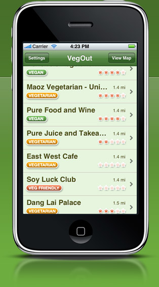 VegOut on iPhone - screenshot